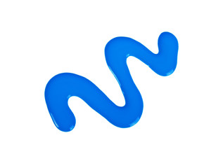 Spilled blue nail polish isolated on white background