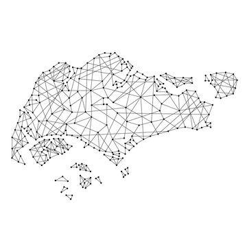 Map of Singapore from polygonal black lines and dots of vector illustration