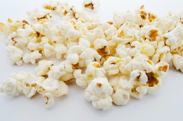 Fresh popcorn on white background