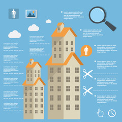 Business infographic construction of apartment houses on flat design