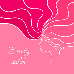 Pink beauty card with woman and her hairstyle