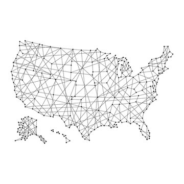 Map Of USA From Polygonal Black Lines And Dots Of Vector Illustration