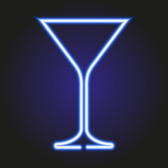 martini glass glowing blue neon of vector illustration