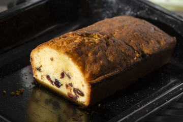 Homemade cake with raisins.