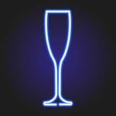 glass of champagne glowing blue neon of vector illustration