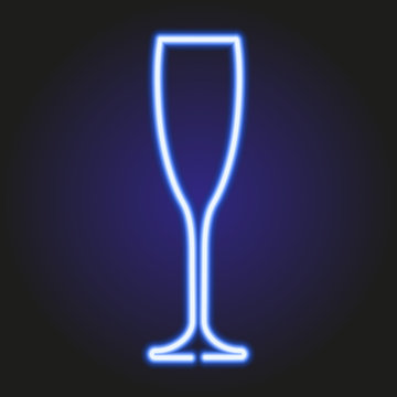 glass of champagne glowing blue neon of vector illustration