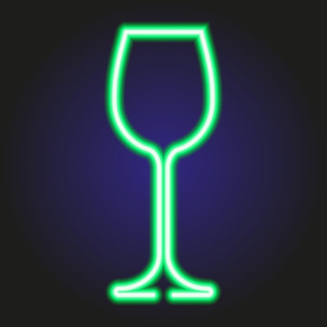 Wine glass glowing green neon of vector illustration