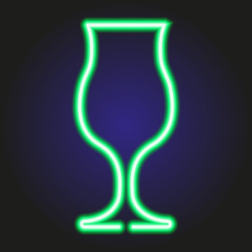 Cocktail glass glowing green neon of vector illustration