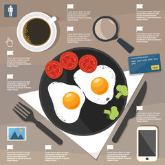 Business infographic food, breakfast template, elements on flat design