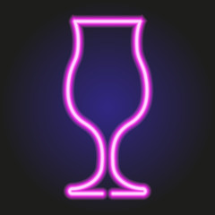 Cocktail glass glowing pink neon of vector illustration