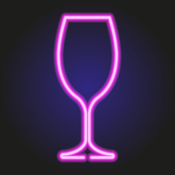 Wine glass glowing pink neon of vector illustration