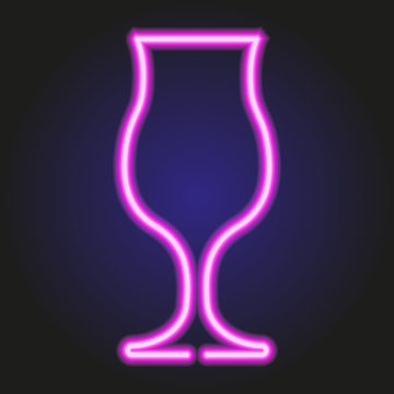 Cocktail glass glowing pink neon of vector illustration