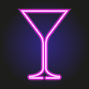 martini glass glowing pink neon of vector illustration