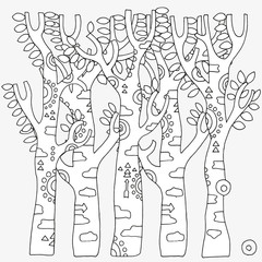 Set of artistically birch trees.