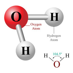 H2O, water molecule illustration. Isolated on white