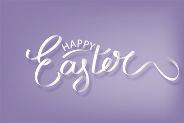 Background with paper lettering on purple background. Happy easter greeting card. Vector illustration