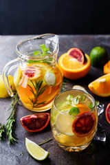 refreshing cocktail with red blood orange,
