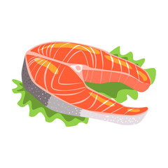 Salmon Fish Steak, Food Item Rich In Proteins, Important Element Of The Healthy Balanced Diet Vector Illustration