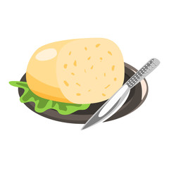 Pork Sausage And Knife, Food Item Rich In Proteins, Important Element Of The Healthy Balanced Diet Vector Illustration