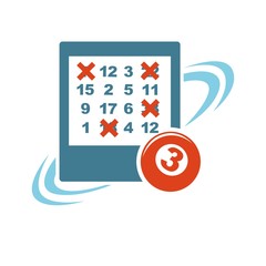 Gambling template with isolated lottery ticket and ball