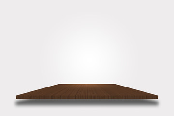 Empty top wooden shelves on white background. Empty ready for your product display or montage. 3D illustration