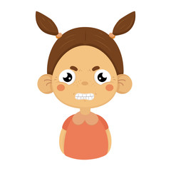 Angry Little Girl Clenching Teeth Flat Cartoon Portrait Emoji Icon With Emotional Facial Expression