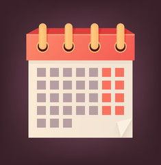 Vector isolated calendar icon flat illustration on dark background