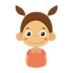 Content Smiling Little Girl Flat Cartoon Portrait Emoji Icon With Emotional Facial Expression