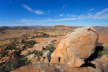 Desert landscape with large granite boulders, Northern Cape, South Africa .