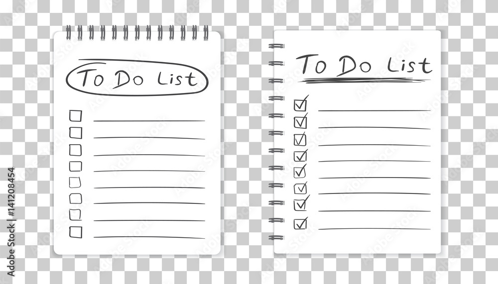 Poster realistic notepad with spiral. to do list icon with hand drawn text. school business diary. office s