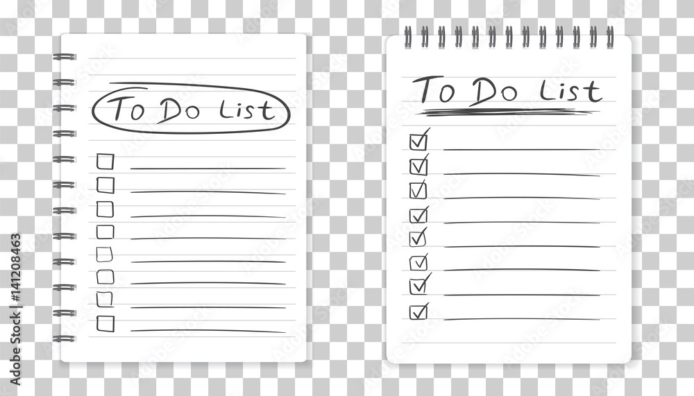 Poster realistic notepad with spiral. to do list icon with hand drawn text. school business diary. office s