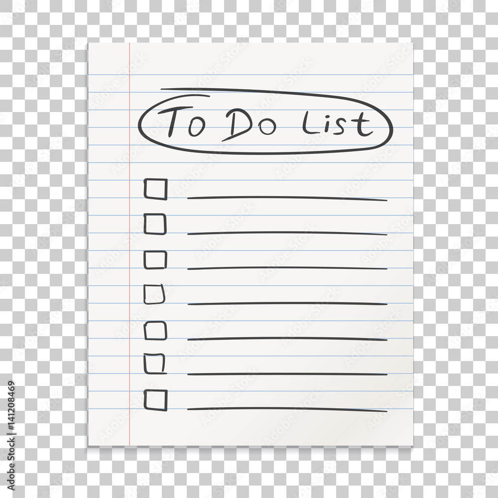 Poster realistic line paper note. to do list icon with hand drawn text. school business diary. office stati