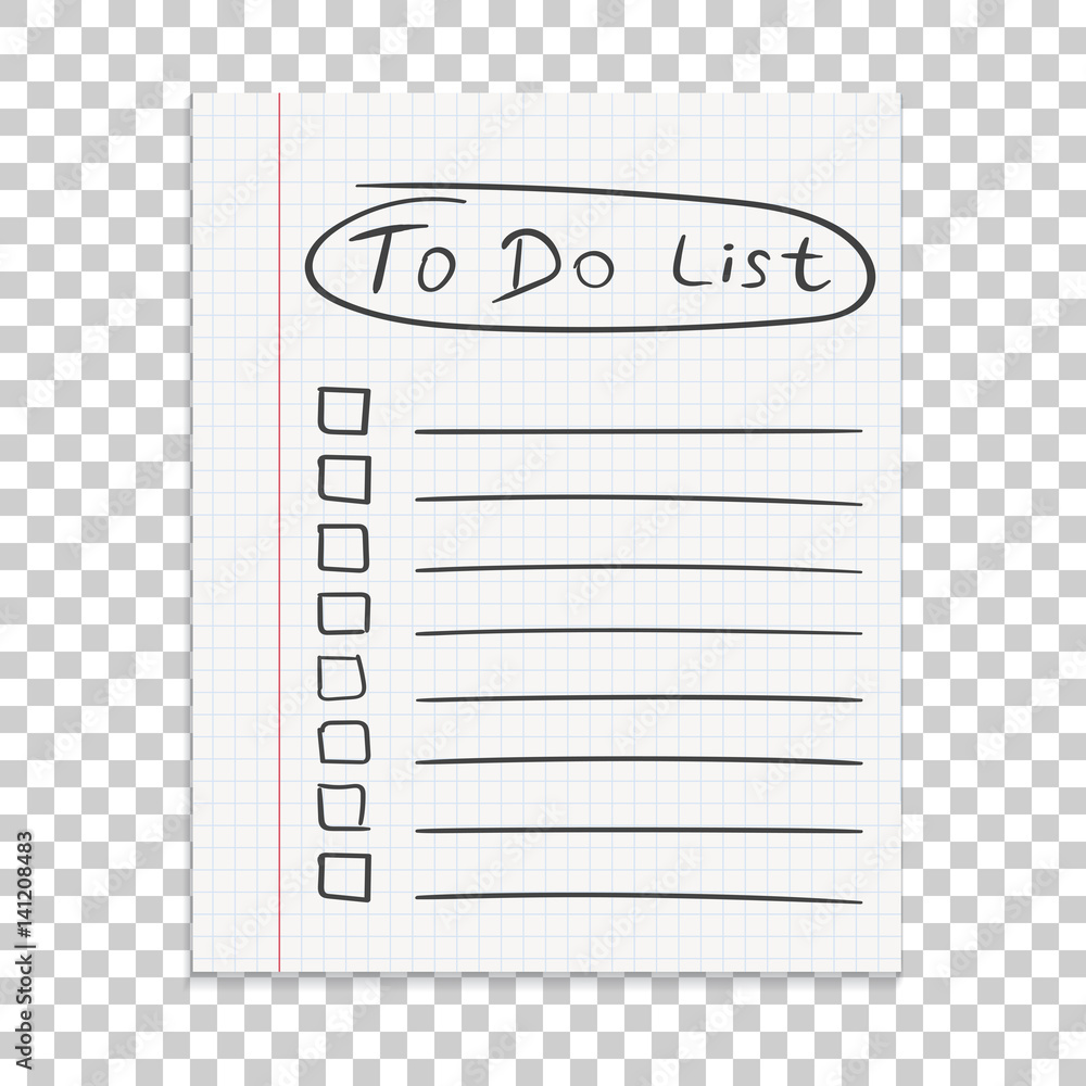Poster realistic paper note. to do list icon with hand drawn text. school business diary. office stationery