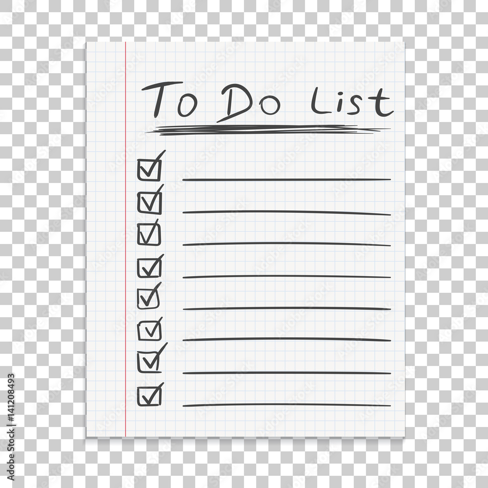 Poster realistic paper note. to do list icon with hand drawn text. school business diary. office stationery
