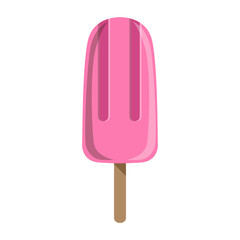 Pink Strawberry Ice-Cream Bar On A Stick, Colorful Popsicle Isolated Cartoon Object