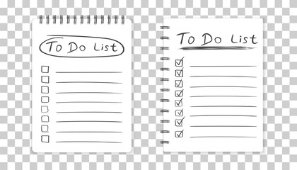 Realistic notepad with spiral. To do list icon with hand drawn text. School business diary. Office stationery notebook on isolated background