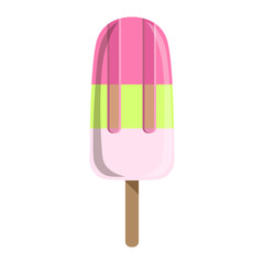 Pink, Green And White Ice-Cream Bar On A Stick, Colorful Popsicle Isolated Cartoon Object