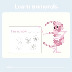 Counting educational, kids activity sheet. Learning numbers 3 stock vector illustration