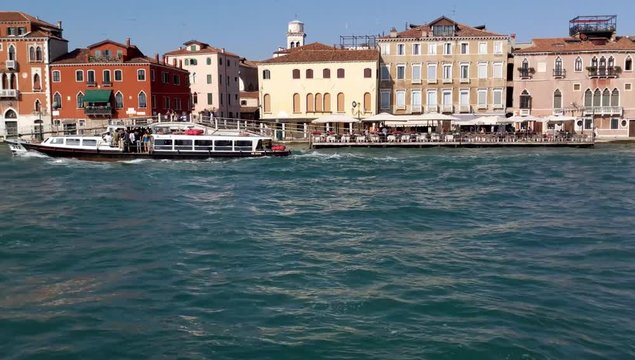 Panorama of the city from a moving watertaxi