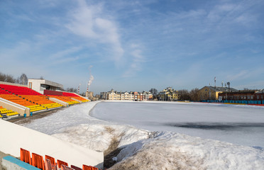 The stadium covered with snow in winter