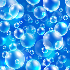 Square element seamless vector background, abstract blue pattern with air bubbles