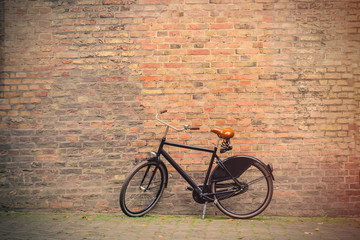 Fototapeta na wymiar photo of the beautiful bicycle near the wonderful bricks building