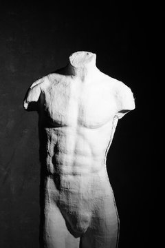 Manikin Body Over Dramatic Background. Anatomy, Muscle Concept.
