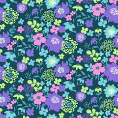 Trendy seamless floral ditsy pattern. Fabric design with simple flowers. Vector seamless background. Garden pattern.