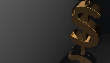 Gold dollar sign destruction symbol, 3d rendering