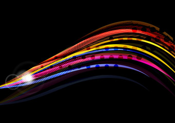 Colorful wave lines with light and shadow effects on black