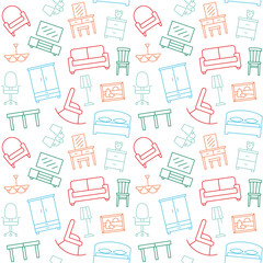Furniture seamless color pattern. Background, illustration, vector, endless texture.