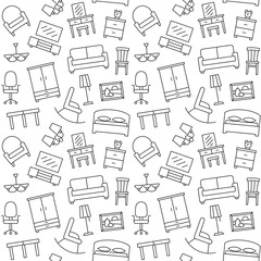 Furniture seamless pattern. Background, illustration, vector, endless texture.