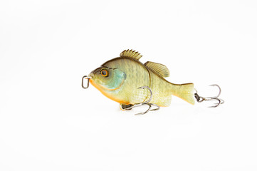 Fishing baits and gear for catching predatory fish, located on a white background