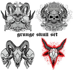 grunge skull coat of arms, skull set